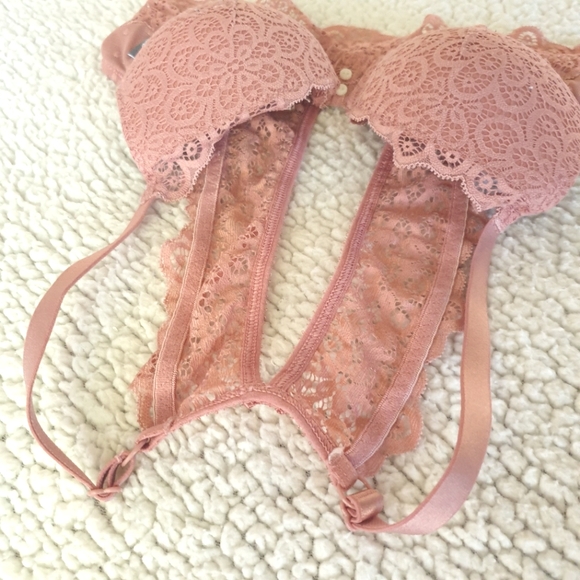 Aerie dust nude pink lace bralette bra racerback 32A Pre-owned - Picture 2 of 10